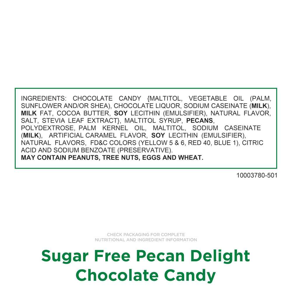 Russell Stover Sugar Free Pecan Delights bag showing eight pieces, ideal for on-the-go snacking