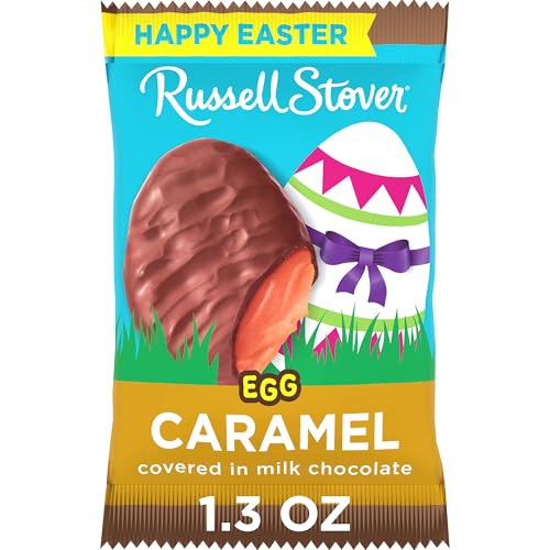 Creamy caramel center inside Russell Stover milk chocolate