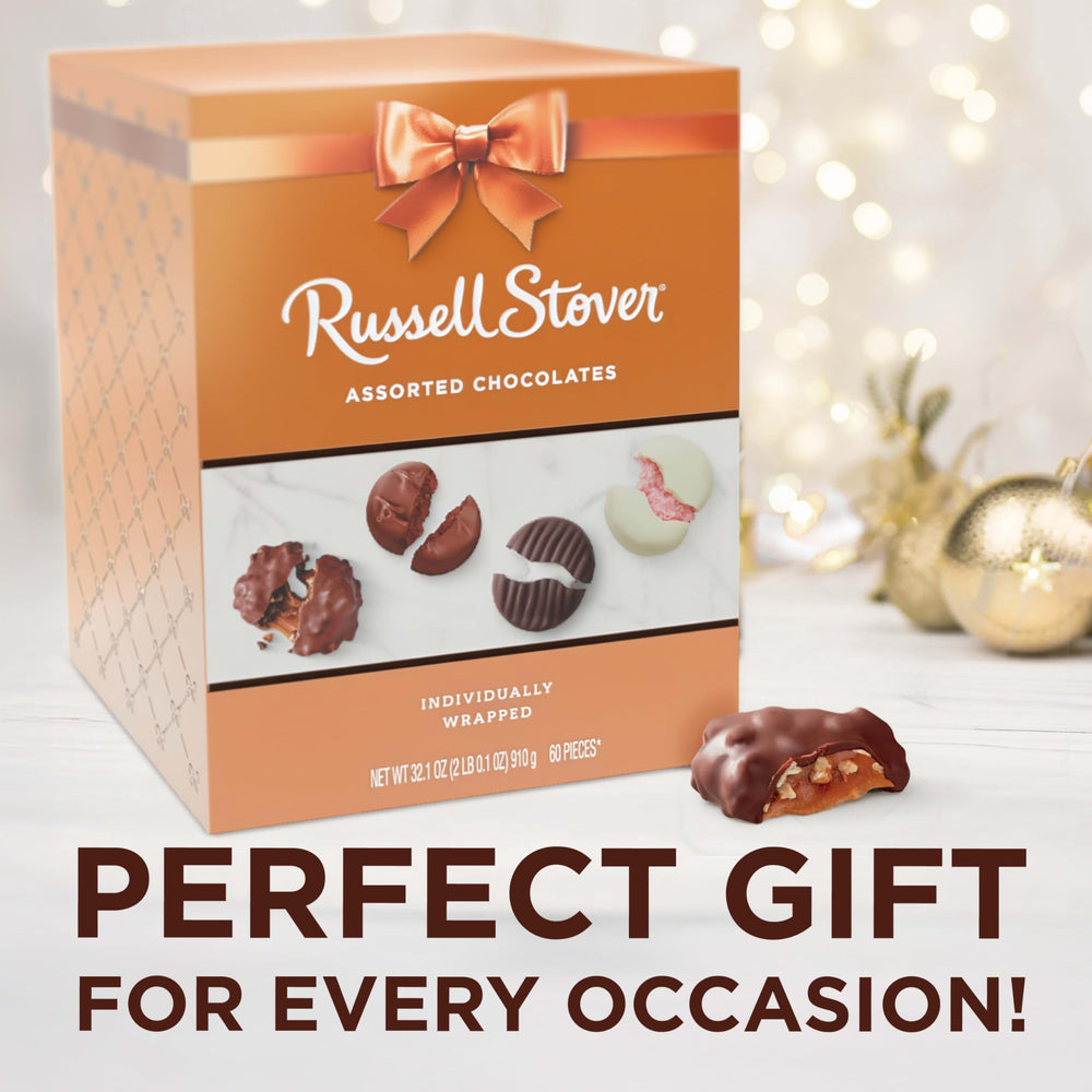 Strawberry crème in white fudge offers a light, creamy finish from Russell Stover.
