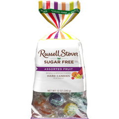 Russell Stover sugar-free assorted fruit hard candies bag front view for on-the-go enjoyment