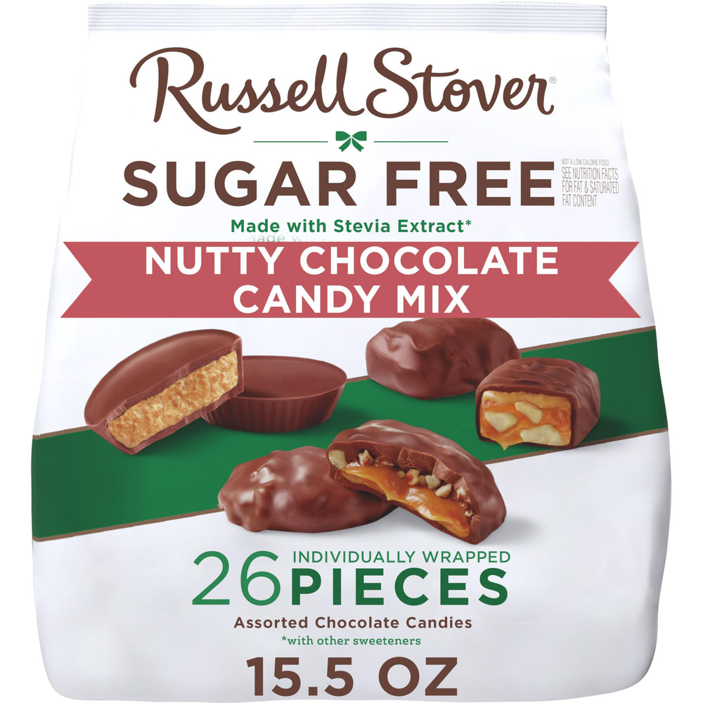 RUSSELL STOVER Sugar Free Assorted Nuts bag front, on-the-go indulgence.