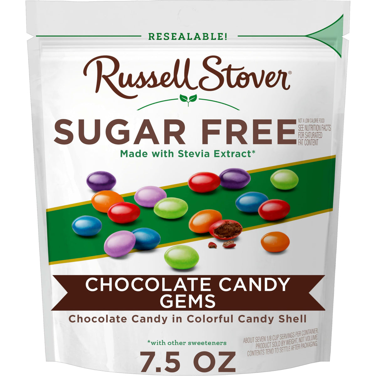 Russell Stover Sugar Free Candy bags show bite-sized chocolates in a colorful shell for sharing.