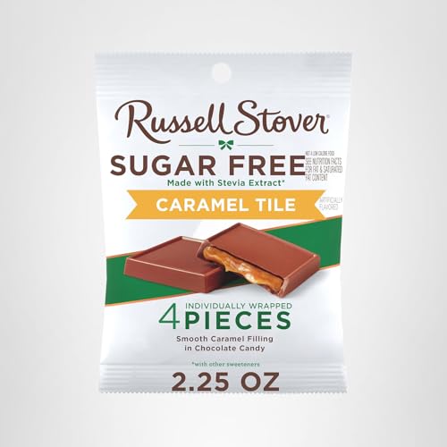 Gift-ready packaging makes Russell Stover sugar-free caramel tiles a thoughtful treat.