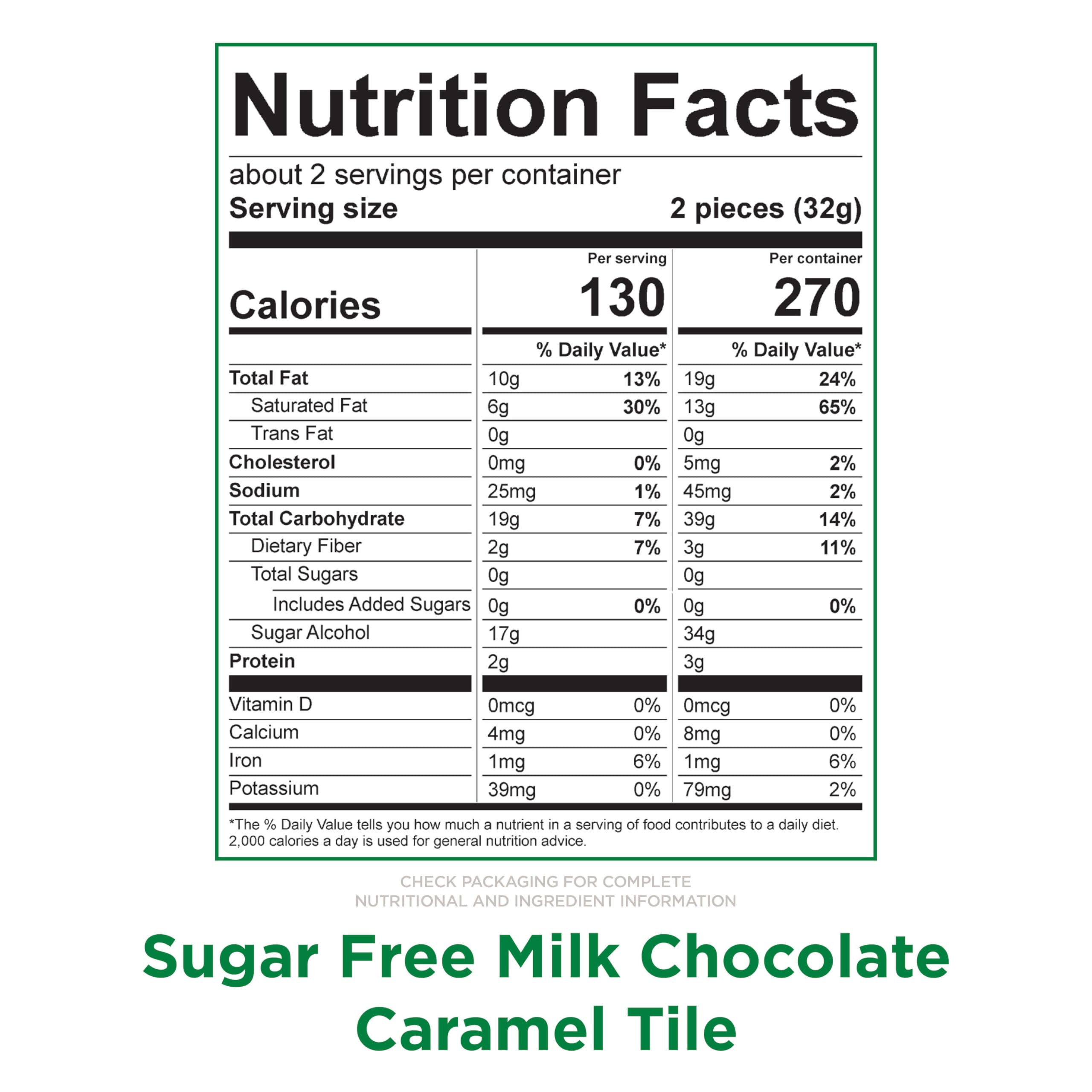 Russell Stover Sugar Free Caramel Chocolate Tiles individually wrapped for easy on-the-go snacking.
