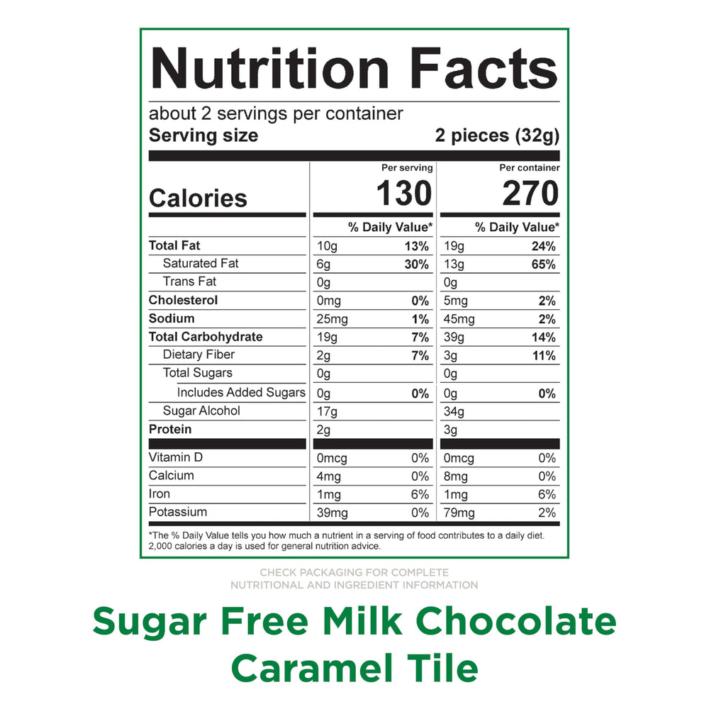 Russell Stover Sugar Free Caramel Chocolate Tiles individually wrapped for easy on-the-go snacking.