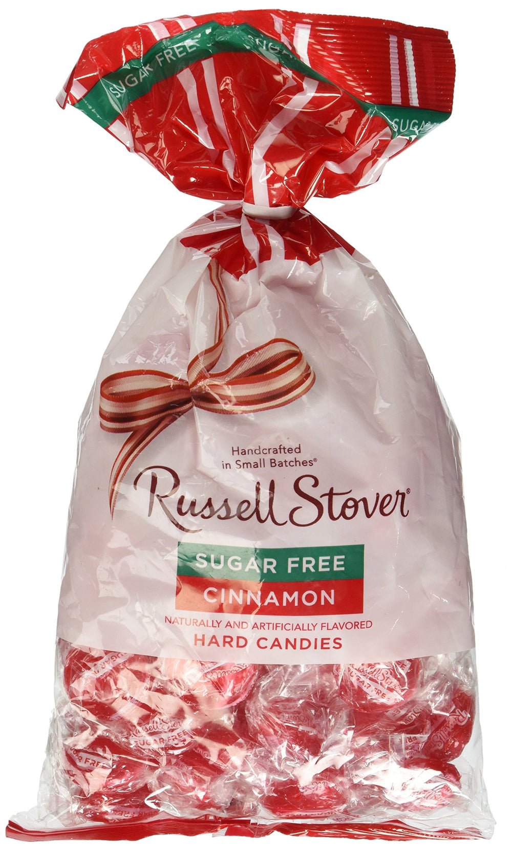 Russell Stover sugar free cinnamon candies bag front for sugar-free, cinnamon-flavored snacking