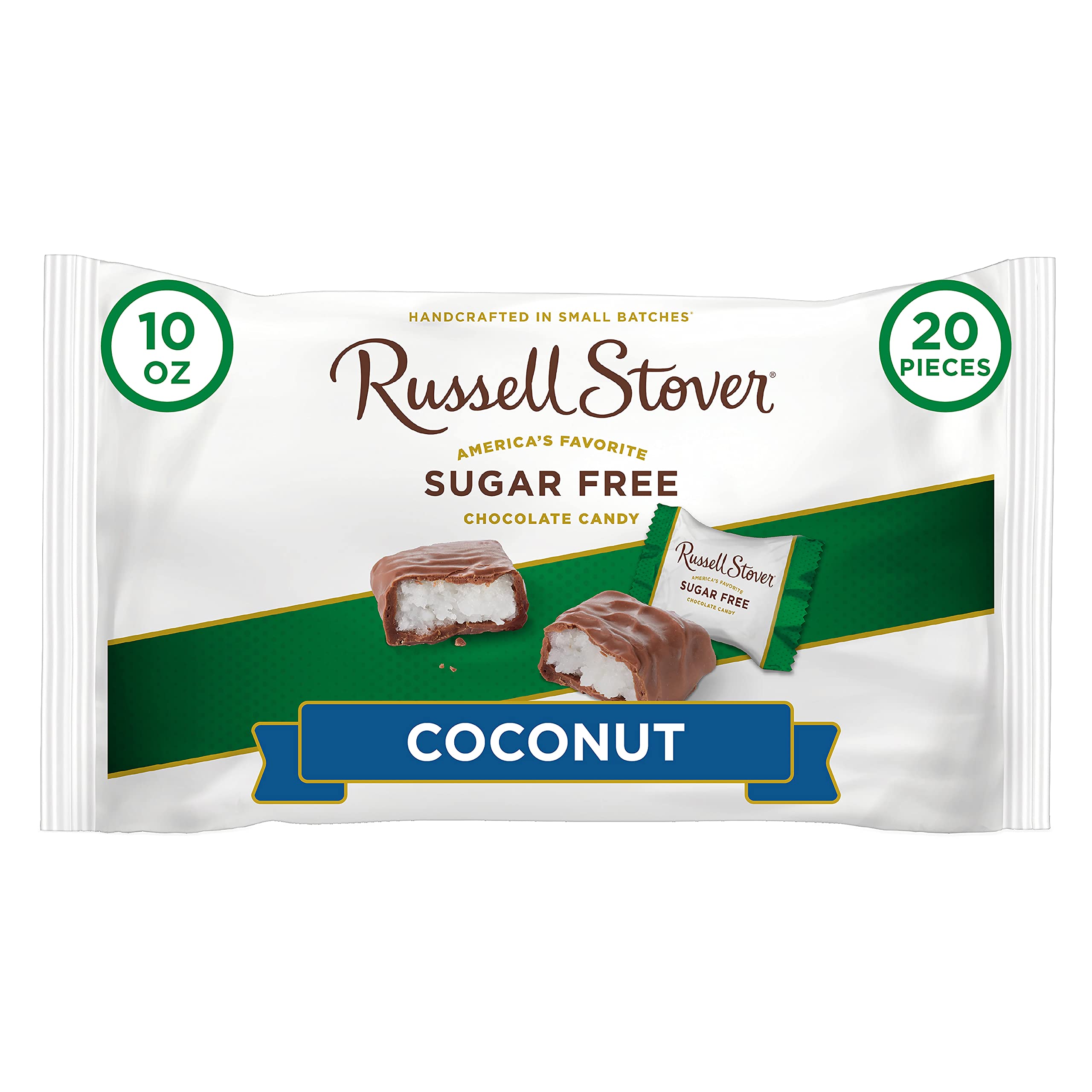 Russell Stover Sugar-Free Coconut bag, 10 oz, ideal for gifting and sugar-free snacking.