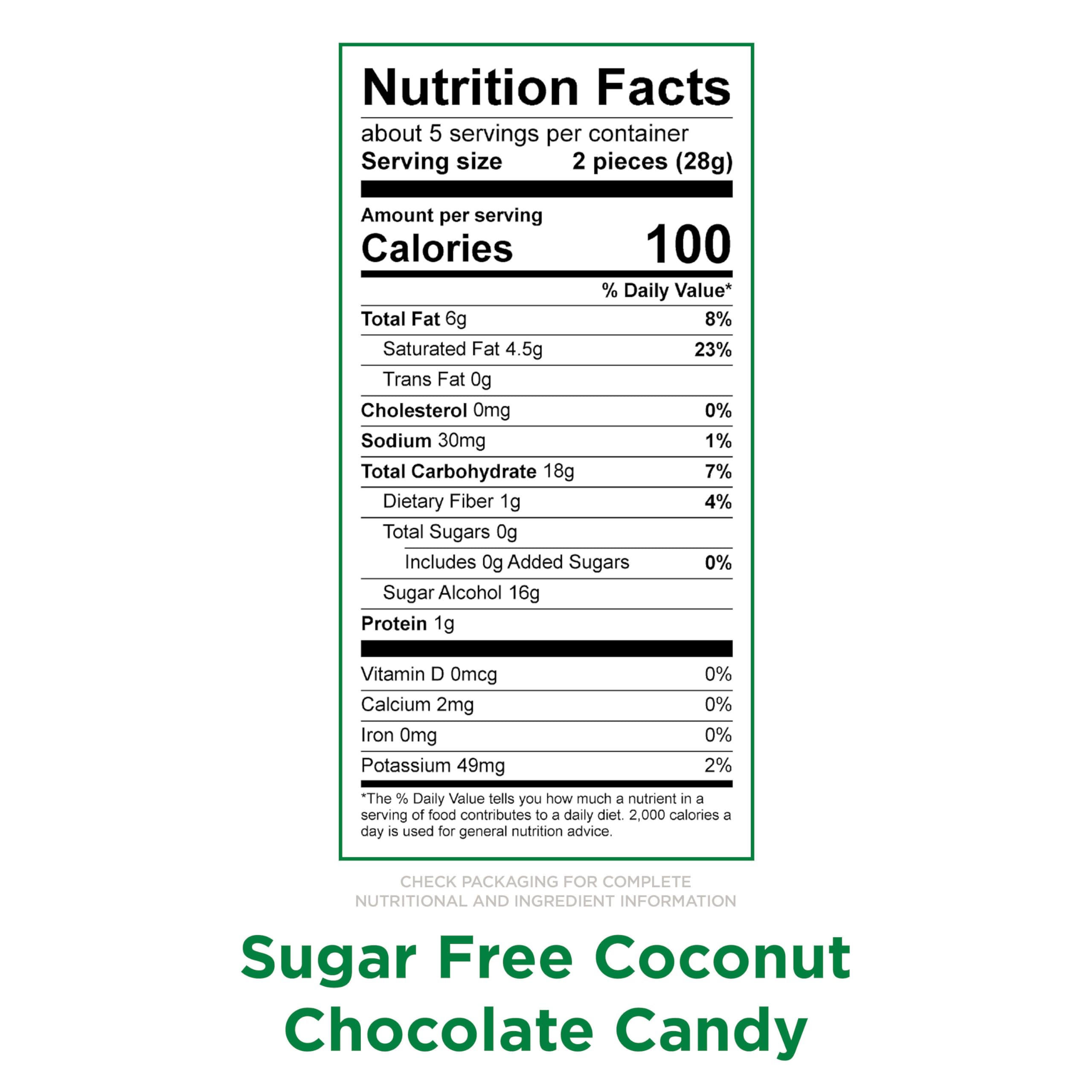 RUSSELL STOVER Sugar Free Coconut in Chocolate bag back, no added sugar note
