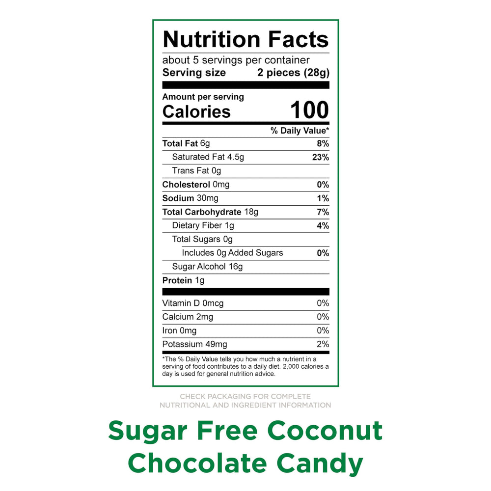 RUSSELL STOVER Sugar Free Coconut in Chocolate bag back, no added sugar note