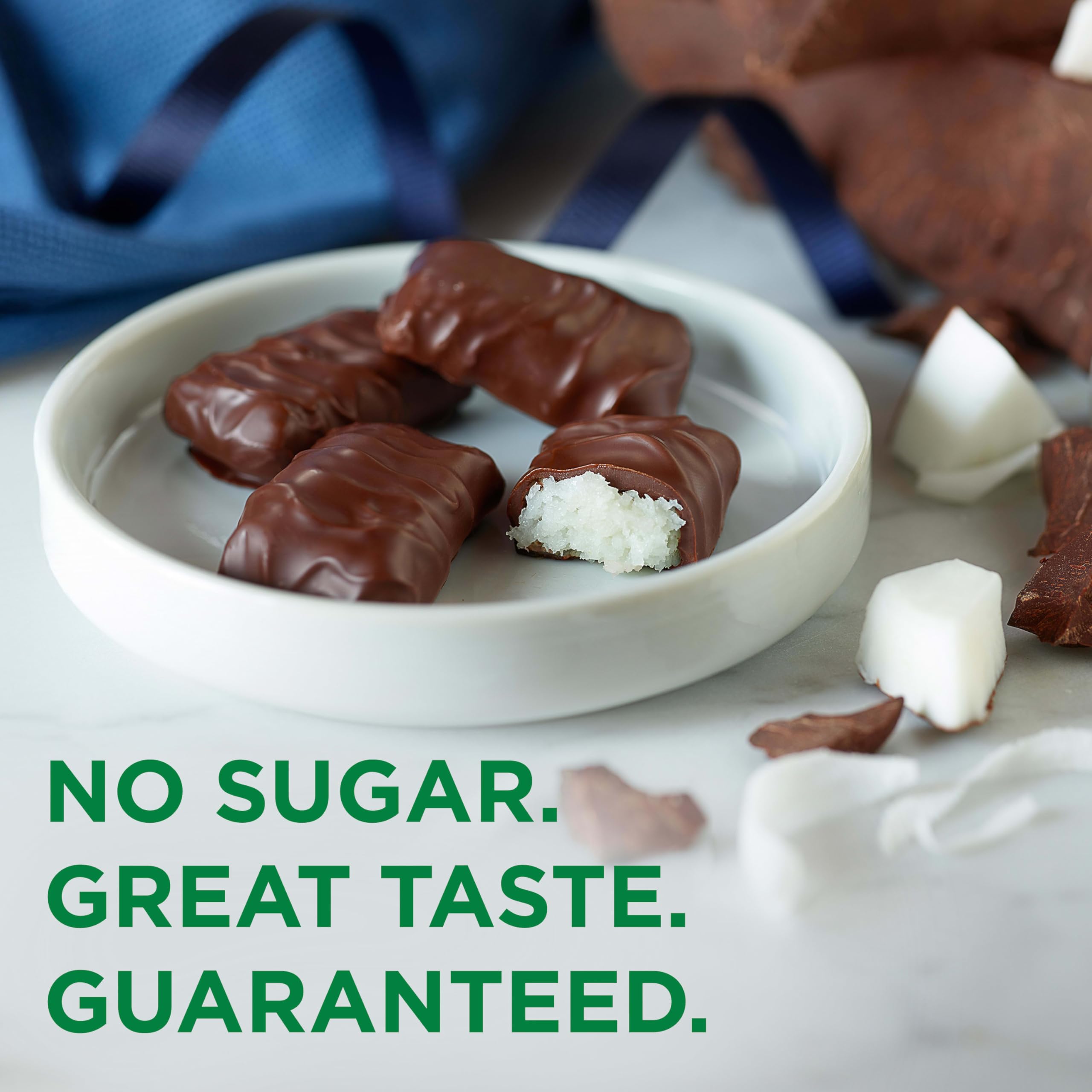RUSSELL STOVER Sugar Free Coconut in Chocolate serving bowl, sharing moment