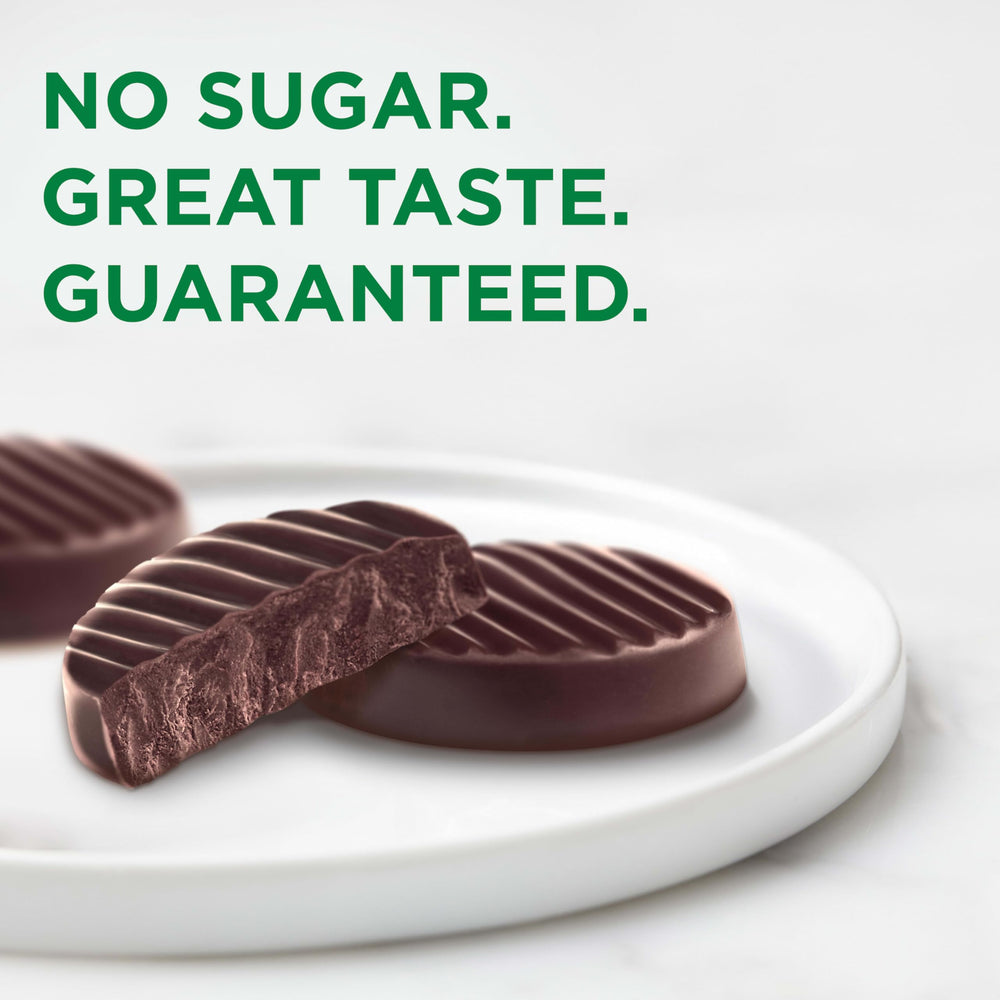 Label notes Stevia-based sweetness in Russell Stover medallions.
