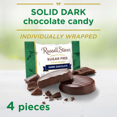 Open bag reveals four sugar-free dark chocolate medallions for sharing.