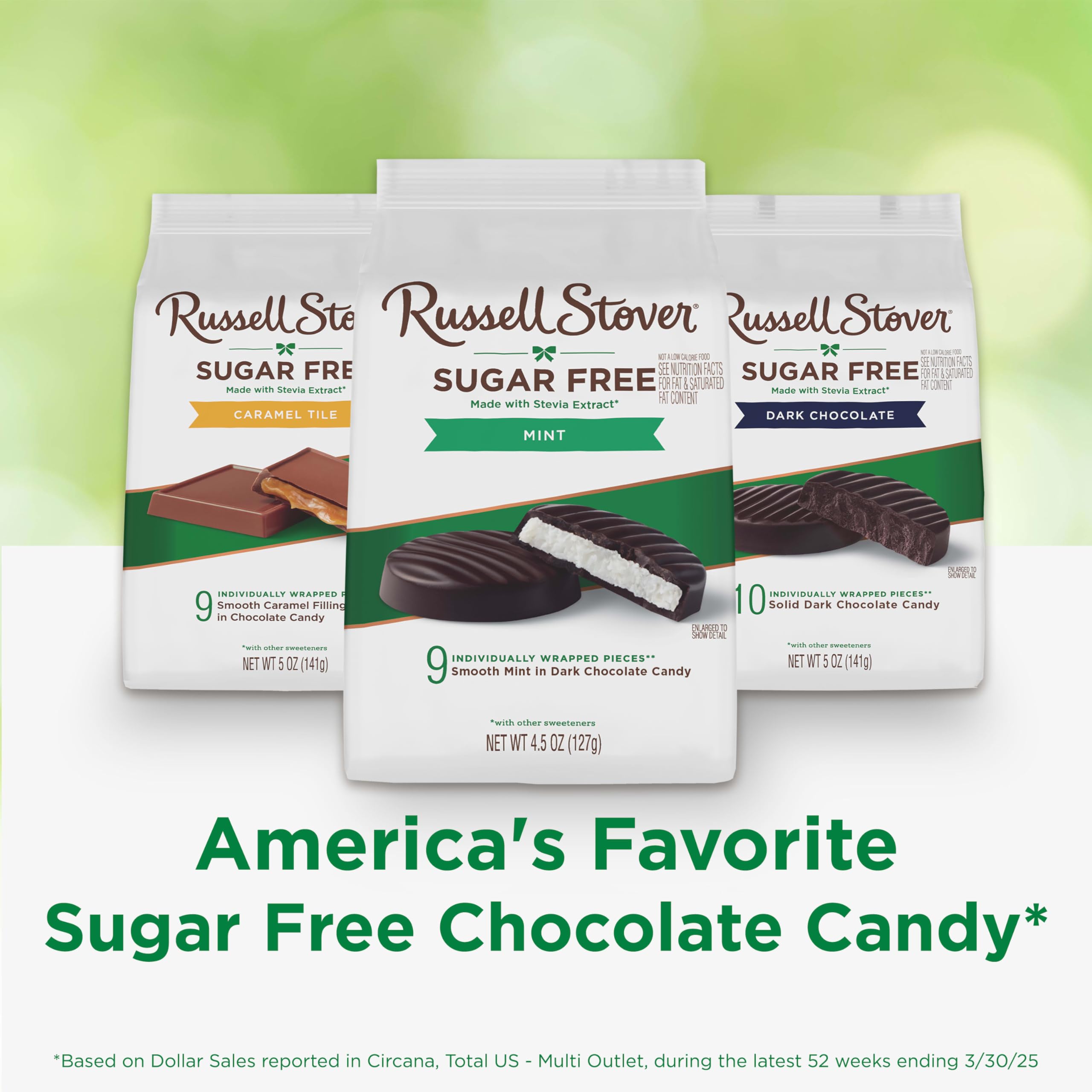 Russell Stover mint patties candy bowl display with sugar-free option