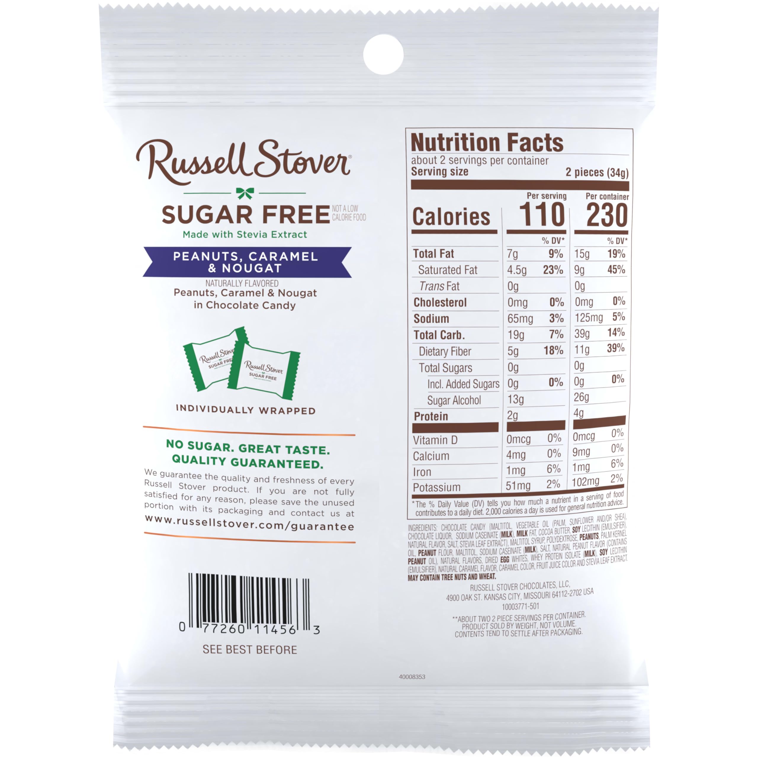 Russell Stover Sugar Free chocolate coating detail for bite-sized pleasure