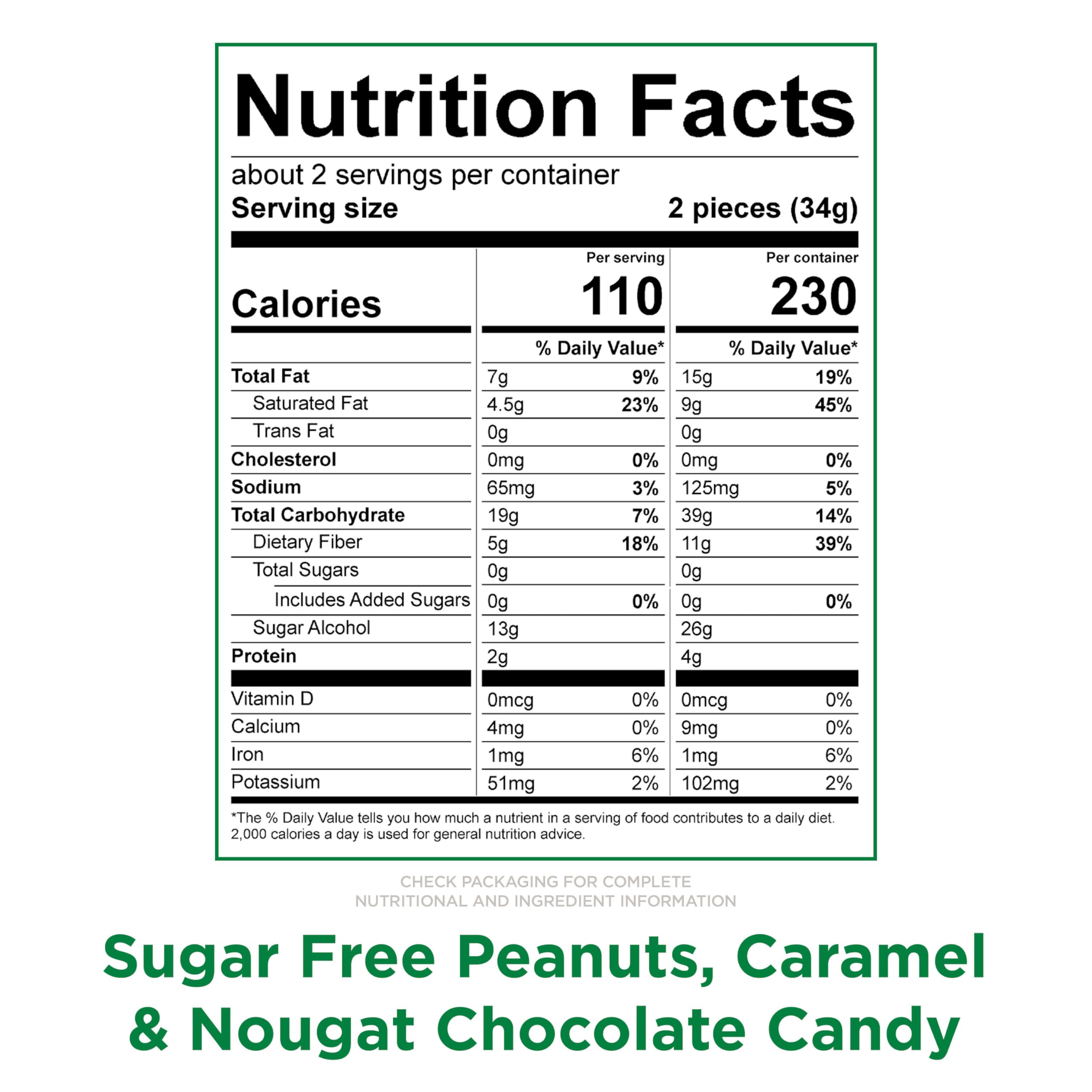 Close-up of nougat, peanuts, and caramel in sugar-free chocolate