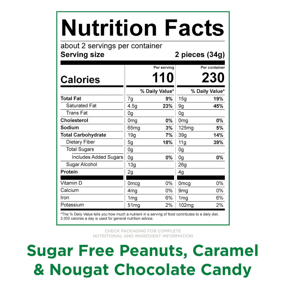 Close-up of nougat, peanuts, and caramel in sugar-free chocolate