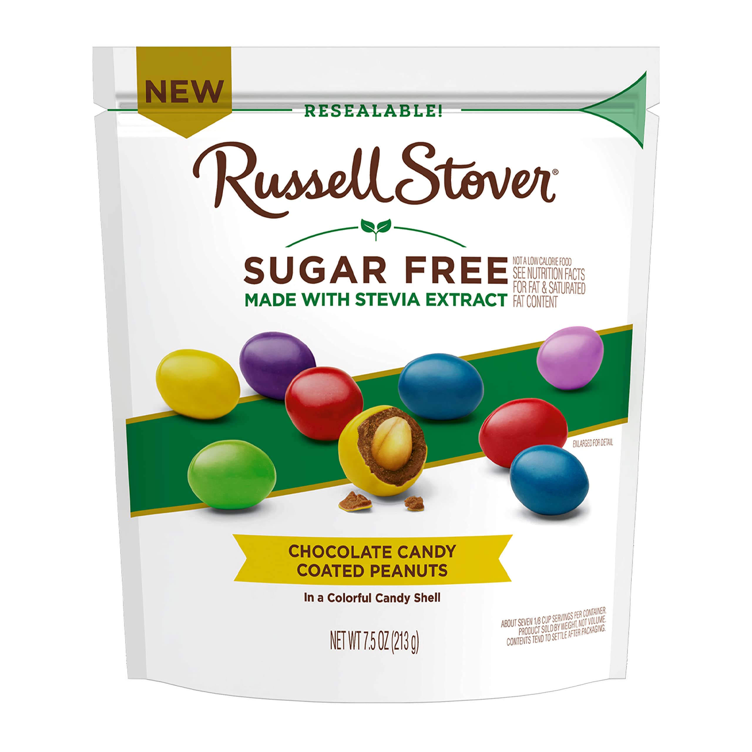 Russell Stover Sugar Free Peanut Gems bag front for on-the-go snacking