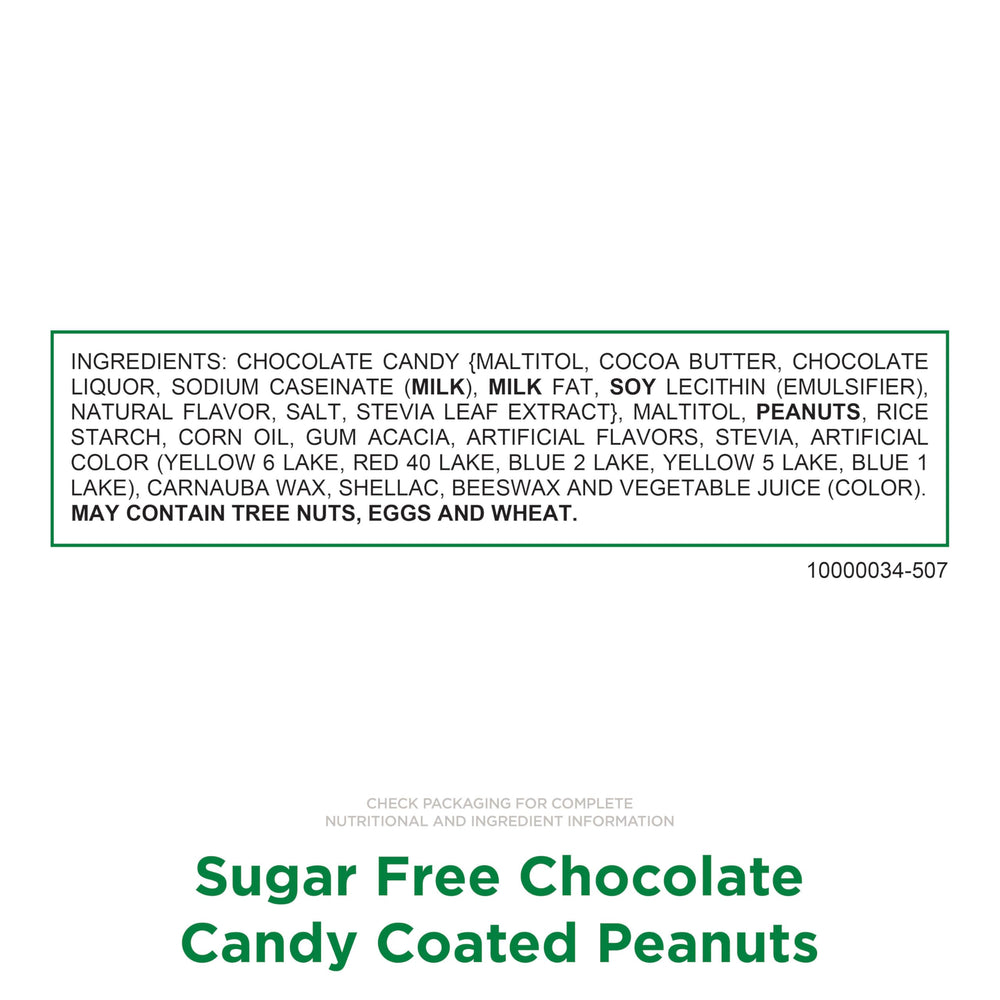 Chocolate candy shell with vibrant color on sugar-free peanut gems