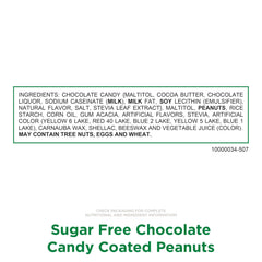 Chocolate candy shell with vibrant color on sugar-free peanut gems