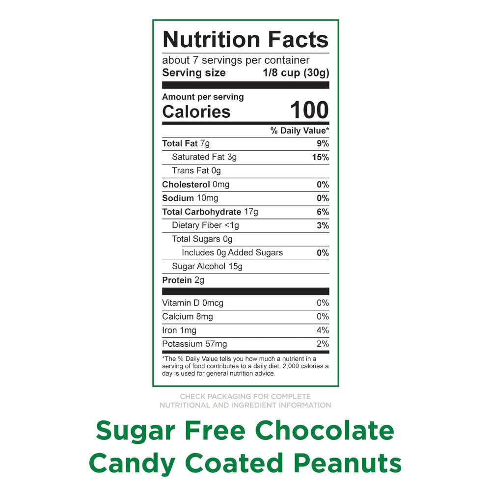 Close-up of whole peanuts inside Russell Stover gems with chocolate coating