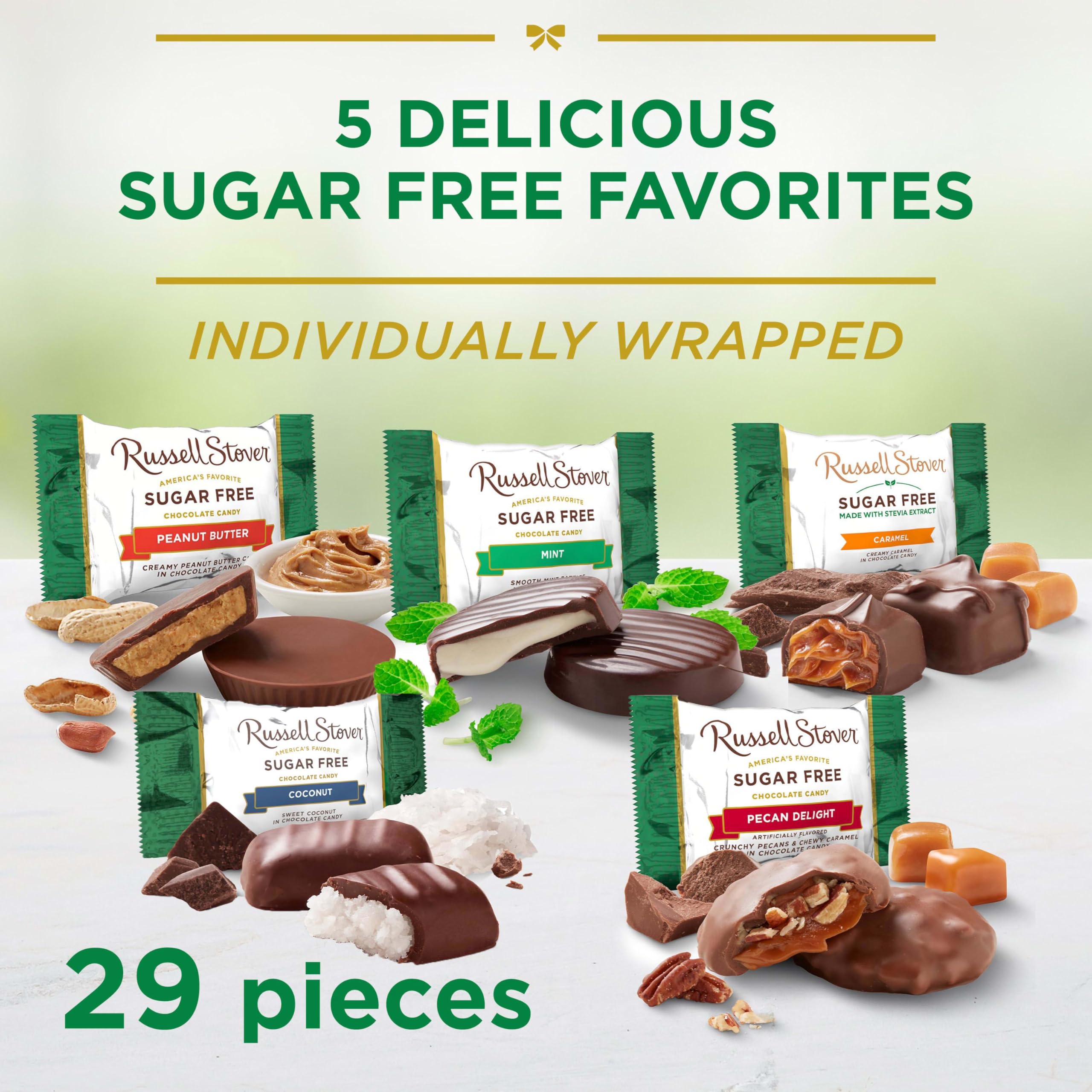 RUSSELL STOVER Sugar Free pecan delight with crunchy texture.