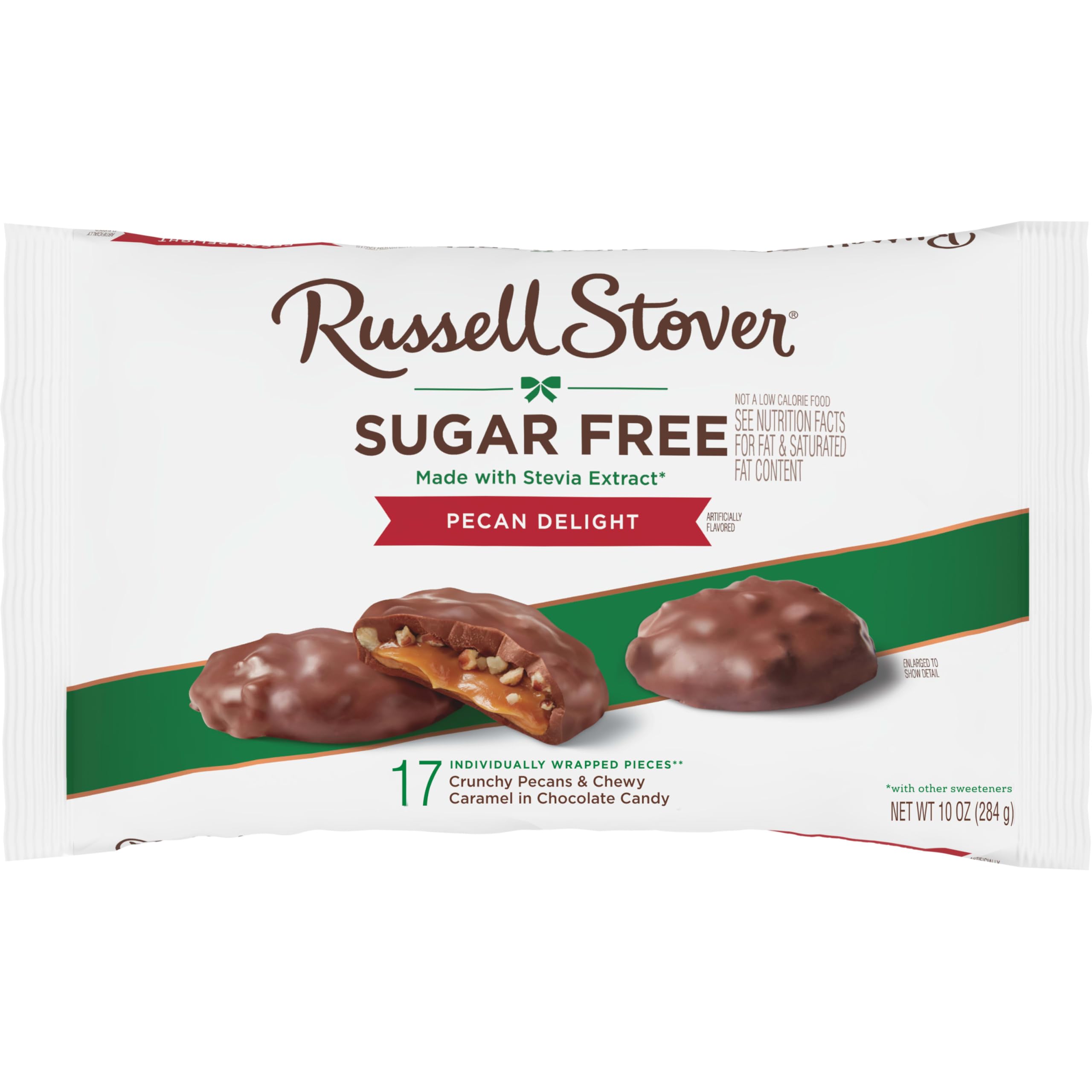 Russell Stover Sugar Free Pecan Delights heritage branding emphasizes decades of craft.