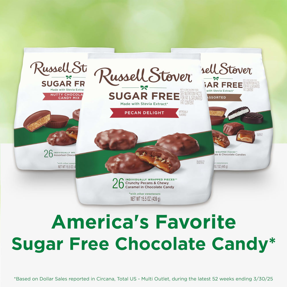 Russell Stover Sugar Free Pecan Delights unwrapped candies for sharing.