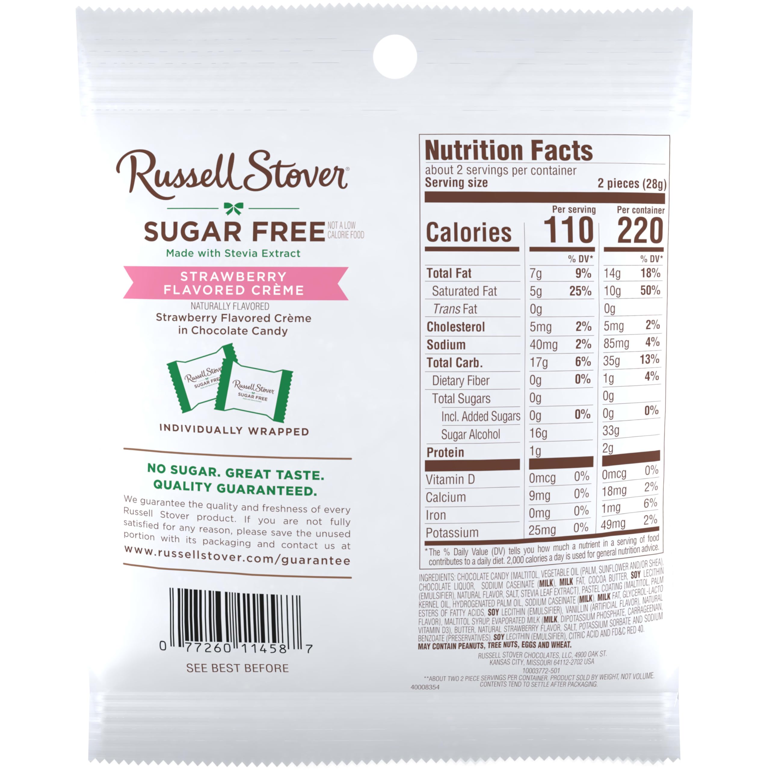 Russell Stover sugar-free strawberry creme candies wrapped individually for sharing