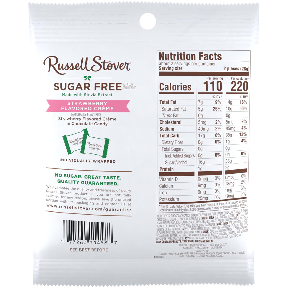 Russell Stover sugar-free strawberry creme candies wrapped individually for sharing