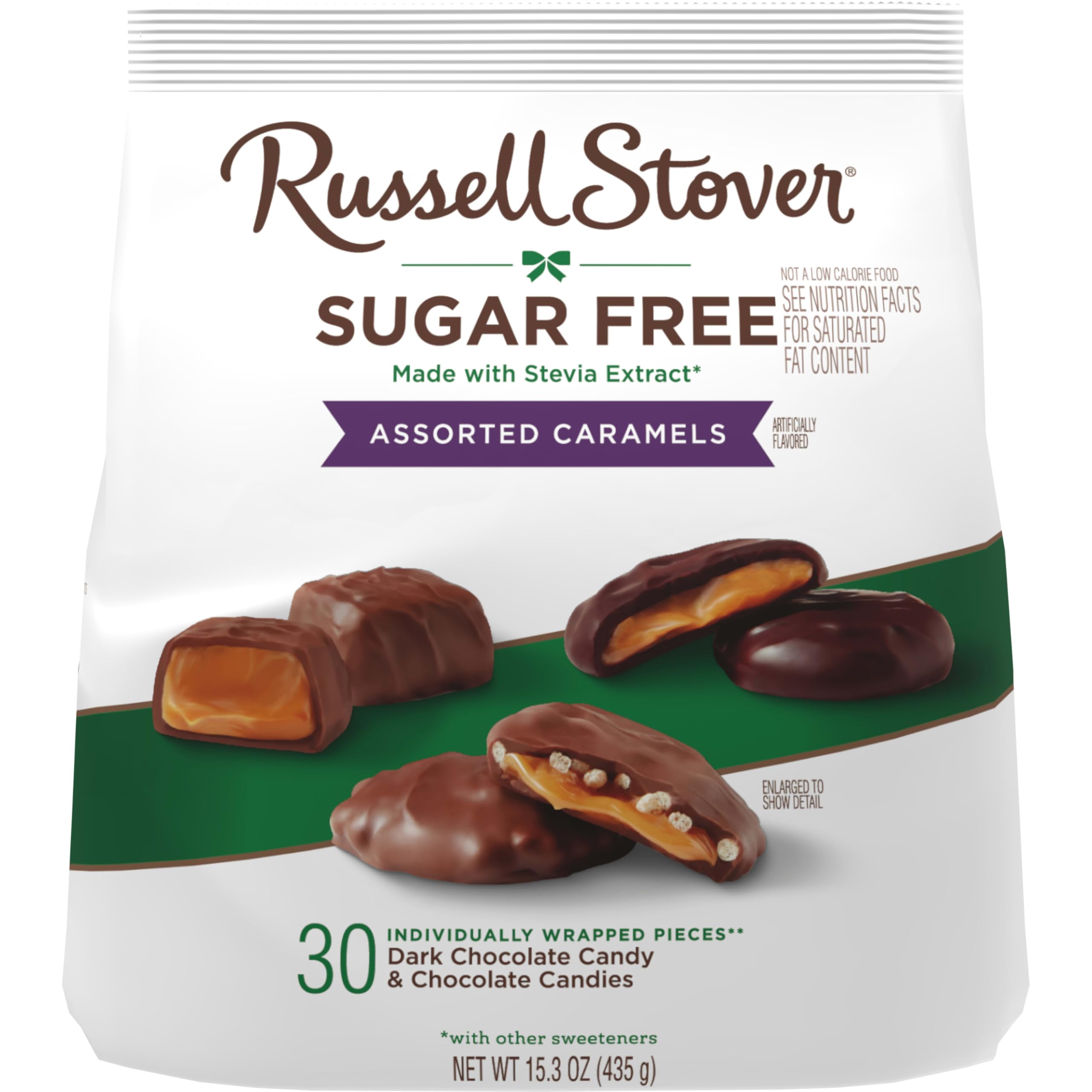 Russell Stover sugar-free three-flavors-in-one-bag variety for sharing.