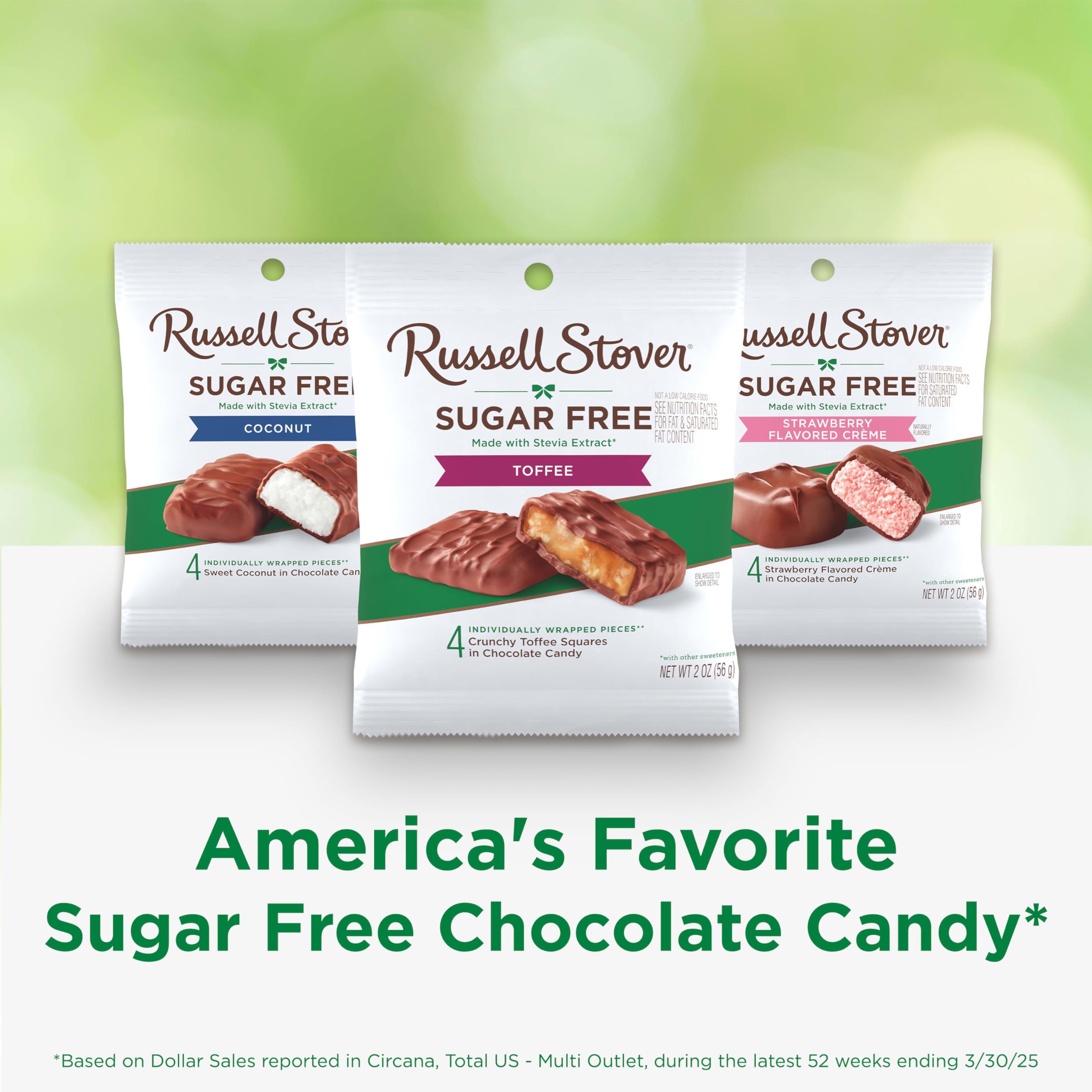 Russell Stover toffee squares are individually wrapped, ideal for gifting or sharing.