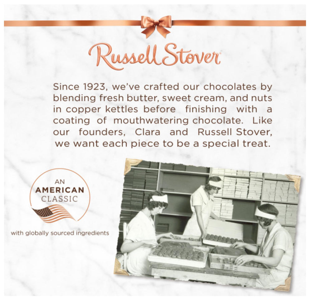Russell Stover Valentine's packaging signals a thoughtful, premium chocolate gift.