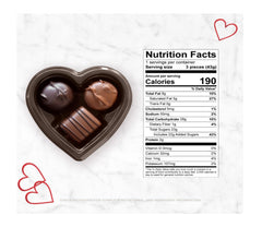 Russell Stover milk chocolate assortment displayed in a heart box