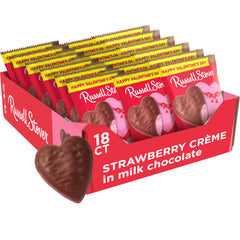 Russell Stover Valentine milk chocolate strawberry creme heart front view, ideal gift.