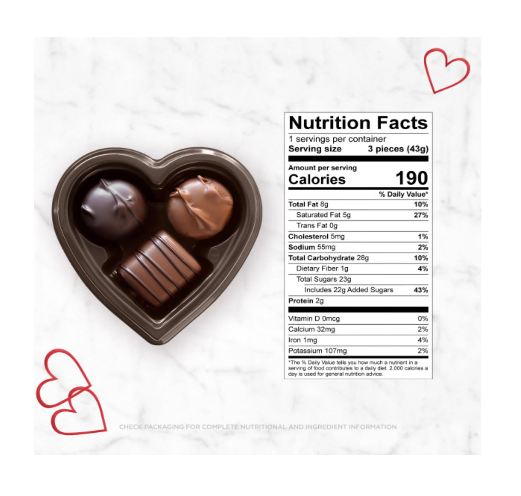 Russell Stover heart box inside chocolates showing milk and dark varieties