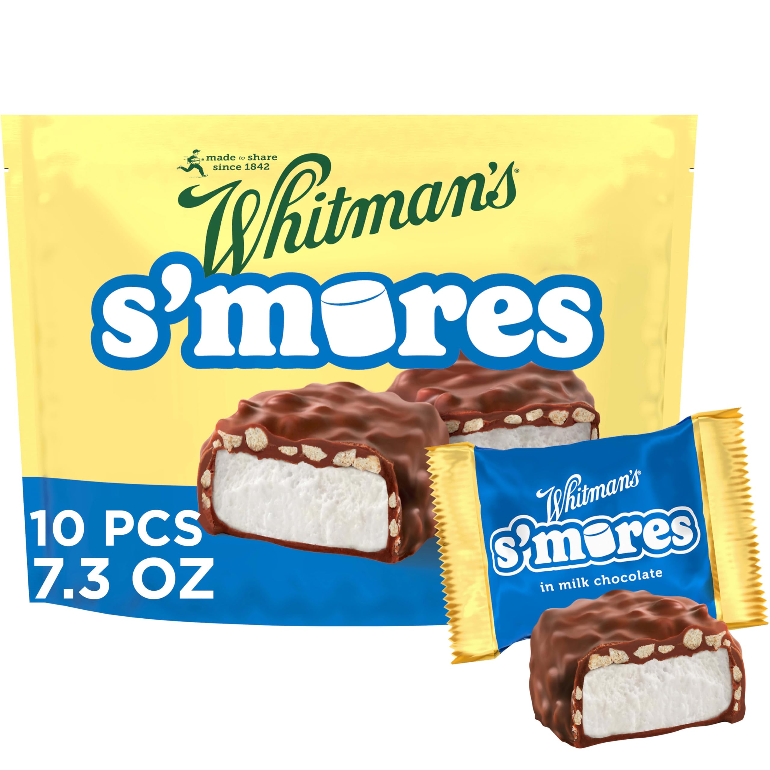 Whitman's S'Mores bag shows marshmallow center, ideal for on-the-go snacking