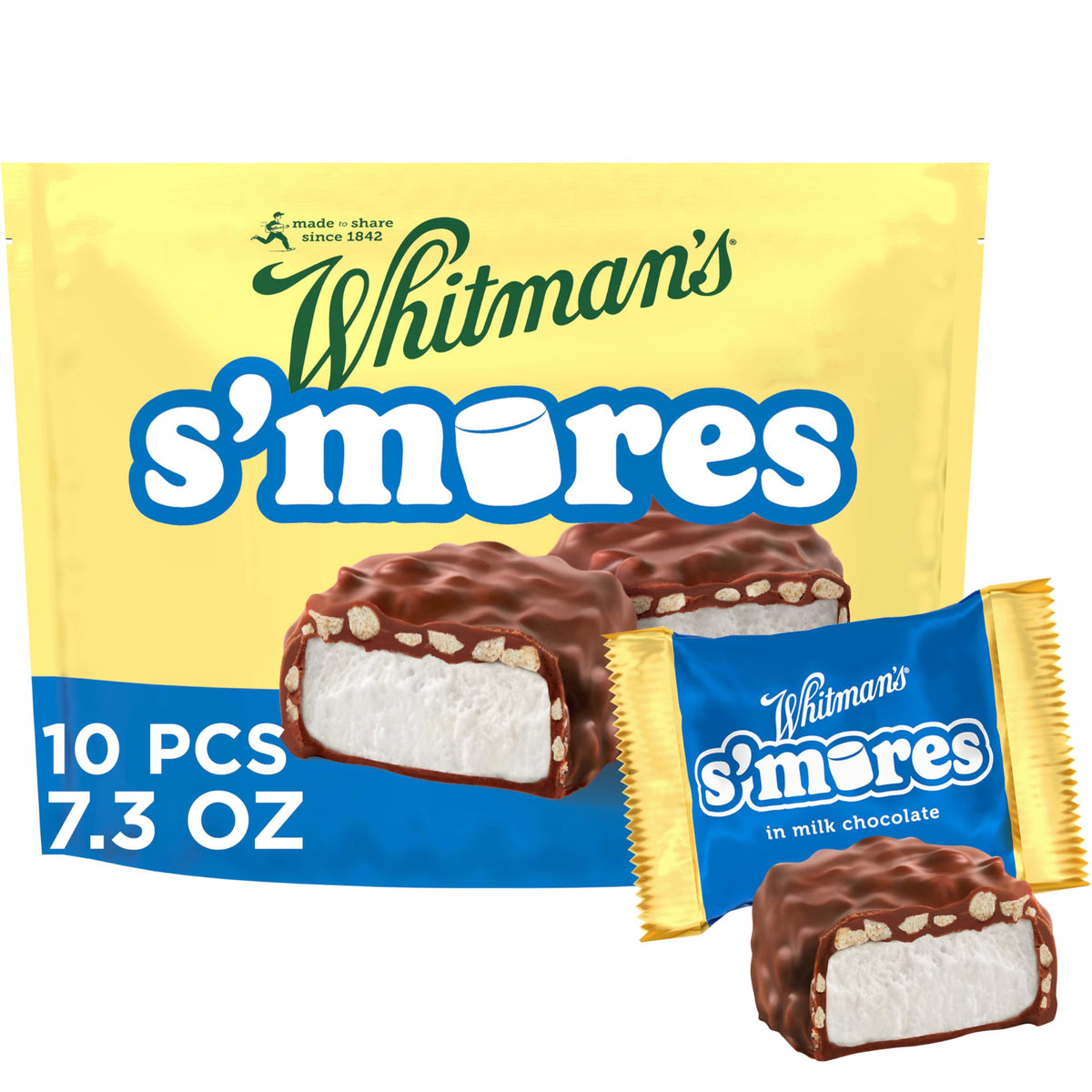 Whitman's S'Mores bag shows marshmallow center, ideal for on-the-go snacking