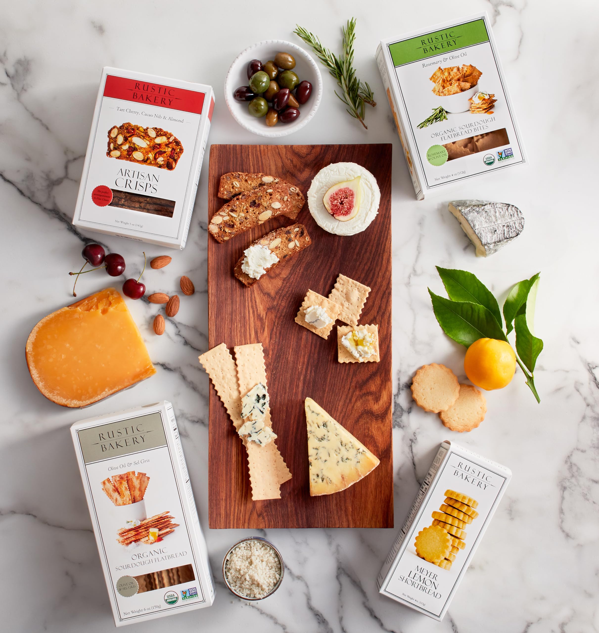 Rustic Bakery snacking plate with crispy crackers for quick bites