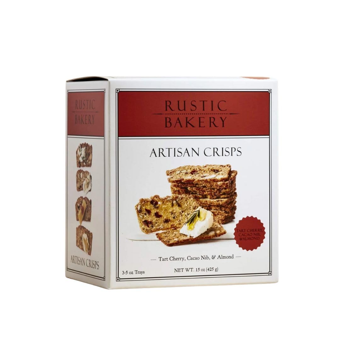 Rustic Bakery Tart Cherry Crisps with cacao nib and almond tray ready for cheese pairing