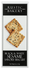 Rustic Bakery Black and White Sesame Biscuits 4oz on a rustic plate, crisp savory snack.