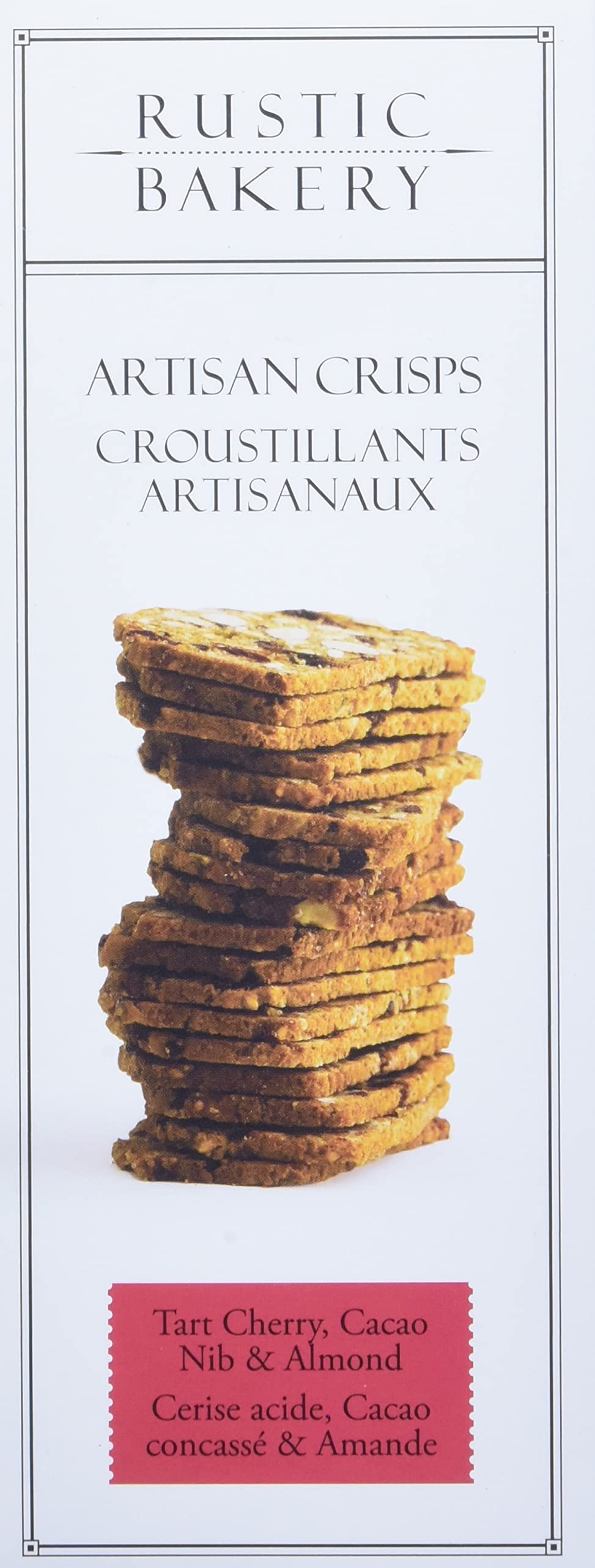 Rustic Bakery tart cherry cacao nib almond crisps ingredients closeup signals quality.