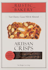 Rustic Bakery tart cherry cacao nib almond crisps sliced display conveys rustic elegance.