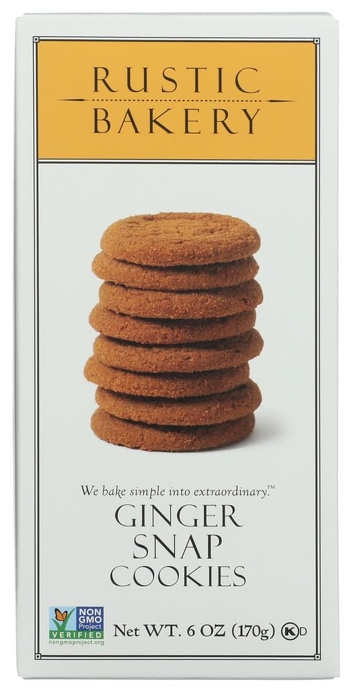 Rustic Bakery ginger snap cookies pack highlights crisp edges and warm spice, ideal for everyday snacking.