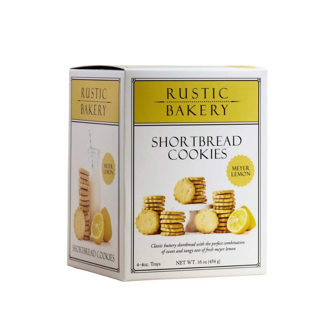 Rustic Bakery Meyer Lemon Shortbread pack of four trays, ideal for gifting.