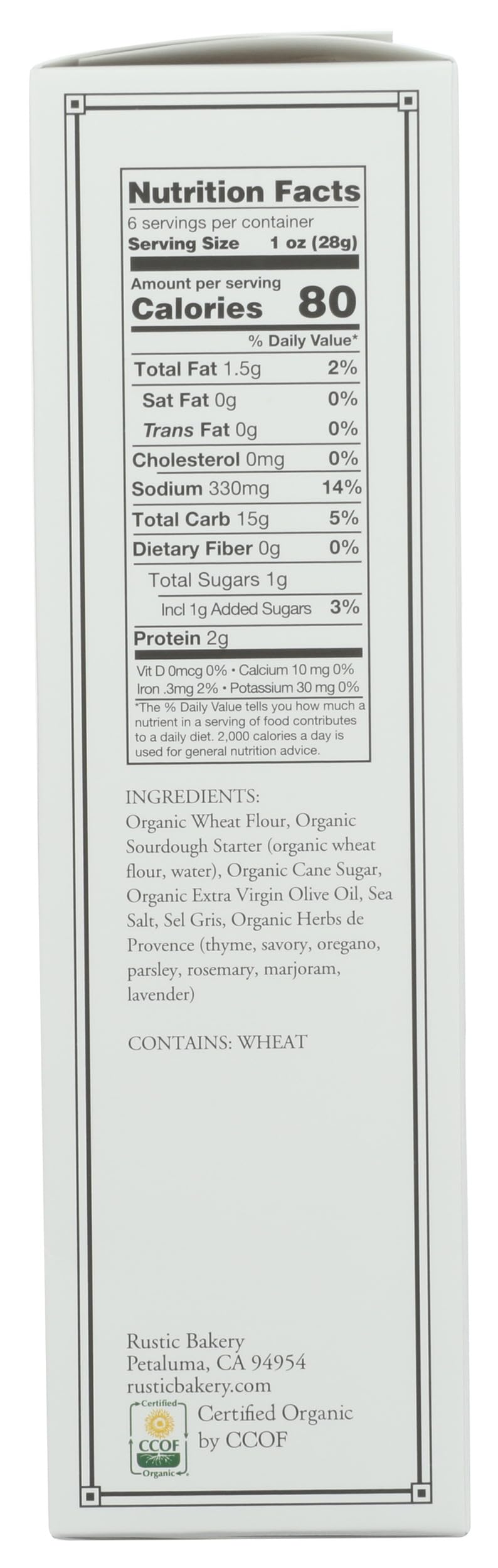 Rustic Bakery Herbs de Provence Organic flatbread toasted with crisp edges and aroma.