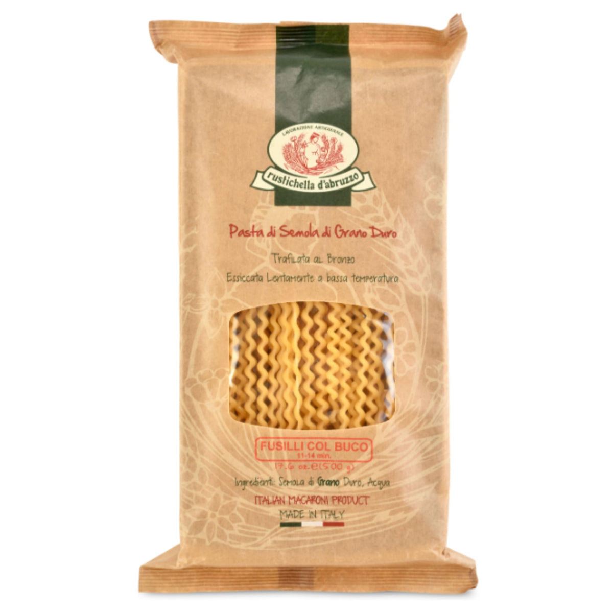Rustichella d'Abruzzo Fusilli Col Buco 17.6 dry pasta bundle ideal for hearty tomato sauces.
