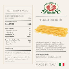 Rustichella d'Abruzzo Fusilli Col Buco 17.6 uncooked twists ready to capture sauce.