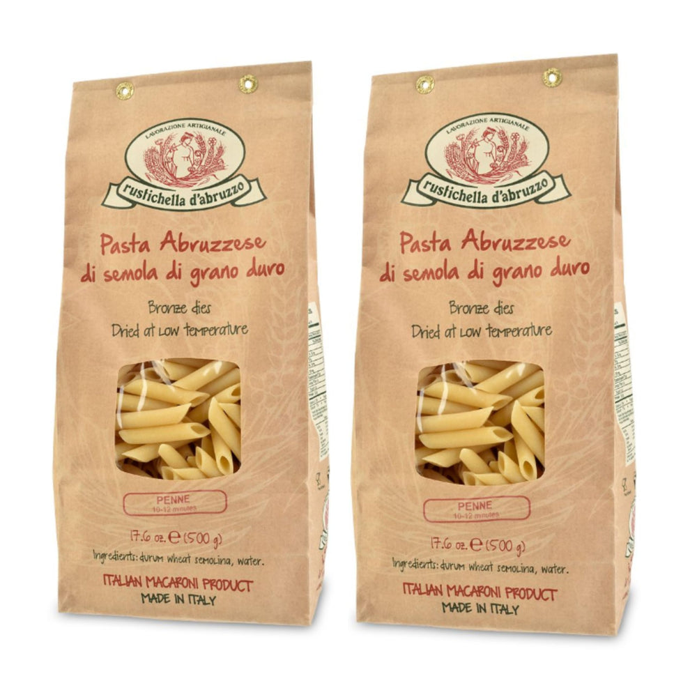 Rustichella d'Abruzzo penne pack2 500g shows authentic durum wheat for hearty meals.