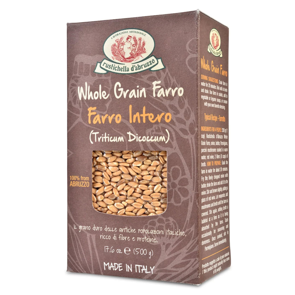 Rustichella d'Abruzzo farro semi-pearled in bag; easy to cook with a hearty bite.