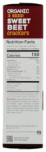 RW Garcia Organic Sweet Beet Crackers closeup emphasizes seed blend for crunch